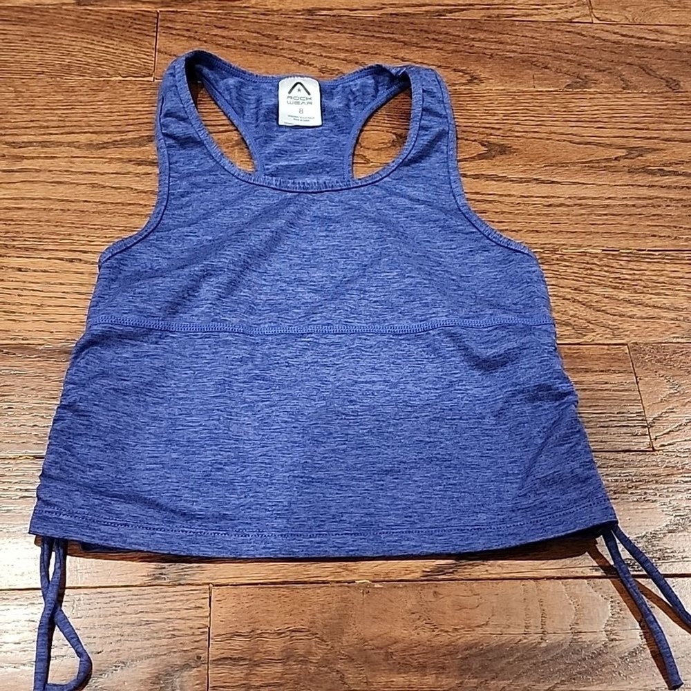 Rockwear Racerback Tank Top Women Size 8 Blue Cinch Side Athletic Yoga Workout